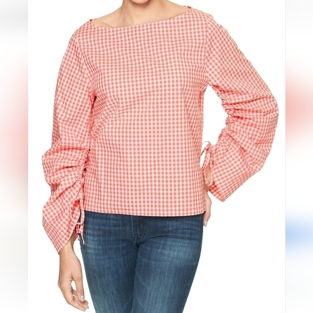 Gap Factory Ruched Long Sleeve Top in Poplin